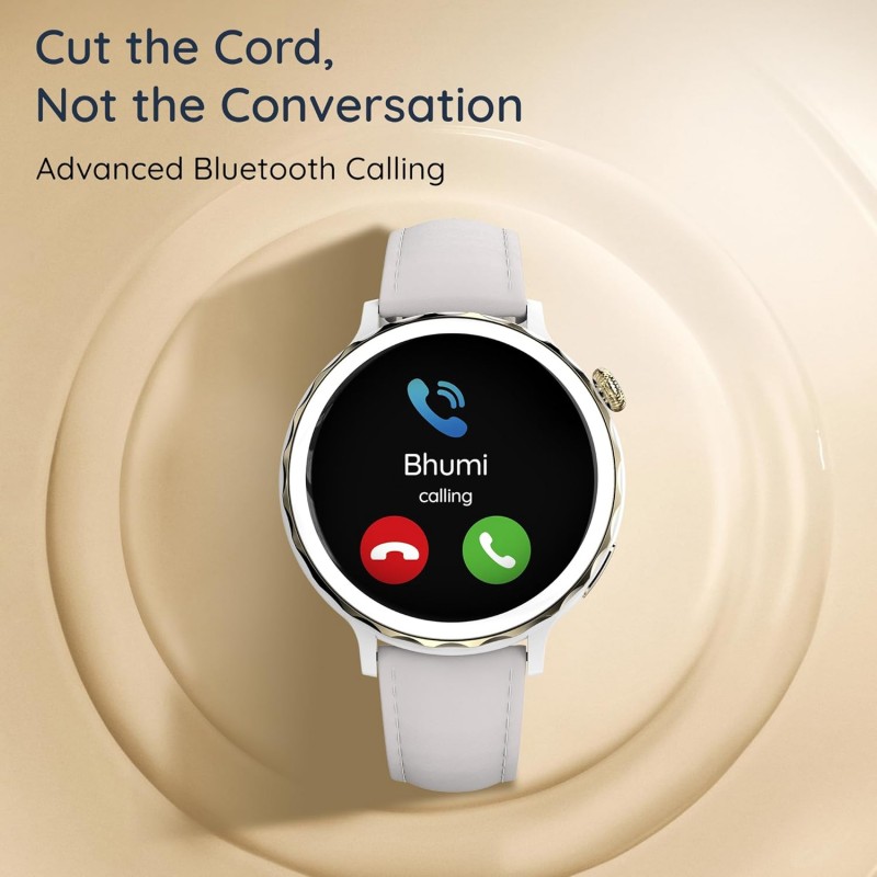 Pebble Diva 1.32" BT Calling, Female Health, Health Suite, Alarm and Notification (Snow Leather)