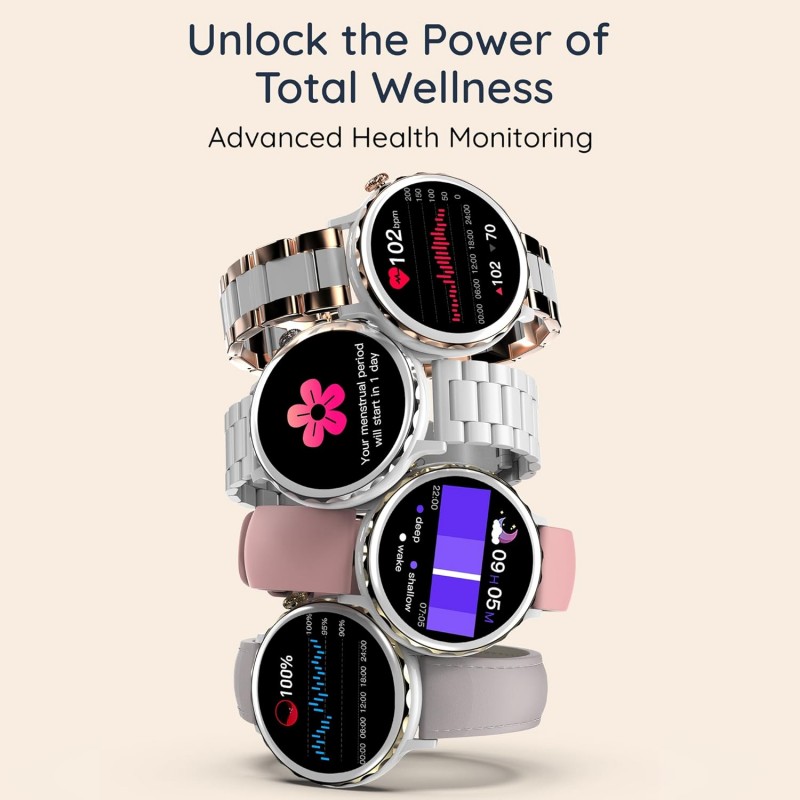Pebble Diva 1.32" BT Calling, Female Health, Health Suite, Alarm and Notification (Snow Leather)