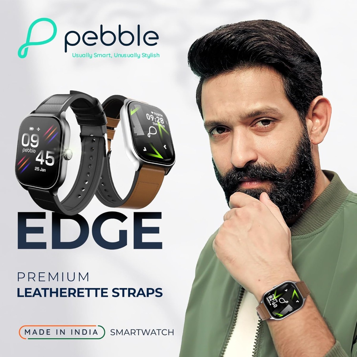 Pebble Edge 2.01" True HD Display, BT Calling, Heart Rate Monitoring, Rotating Crown, Light Weight Design, Alarm & Notification Smart Watch (Whiskey Brown)