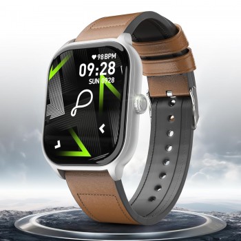 Pebble Edge 2.01" True HD Display, BT Calling, Heart Rate Monitoring, Rotating Crown, Light Weight Design, Alarm & Notification Smart Watch (Whiskey Brown)
