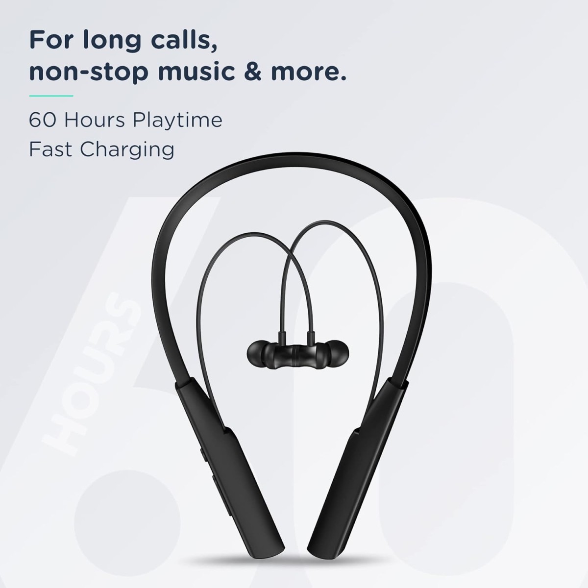 Pebble Flex Activ Neckband with True Bass in-Built Mic, up to 60 Hours Play time, Magnetic Earbuds, Soft Silicone Body Workout and Sweat Proof (Black)