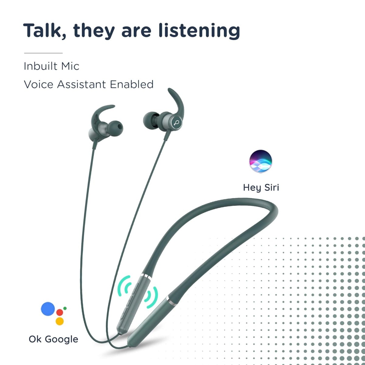 Pebble Flex Lite Neckband with True Bass in-Built Mic, 10 Hours Play time, Magnetic Earbuds, Soft Silicone Body Workout and Sweat Proof (Black)