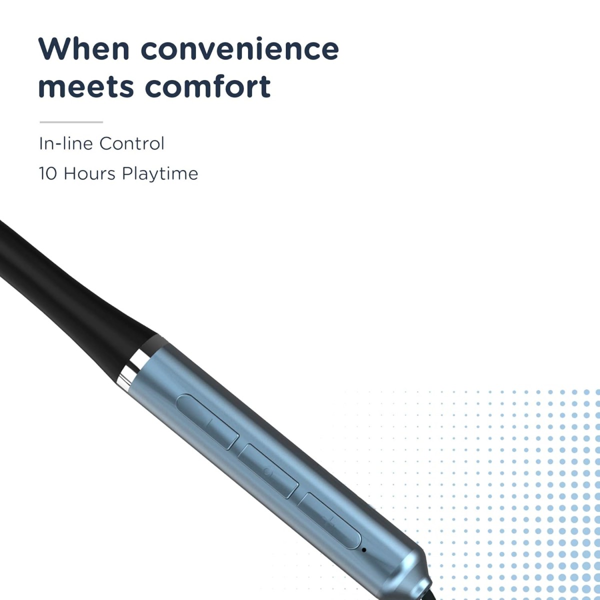 Pebble Flex Lite Neckband with True Bass in-Built Mic, 10 Hours Play time, Magnetic Earbuds, Soft Silicone Body Workout and Sweat Proof (Black)