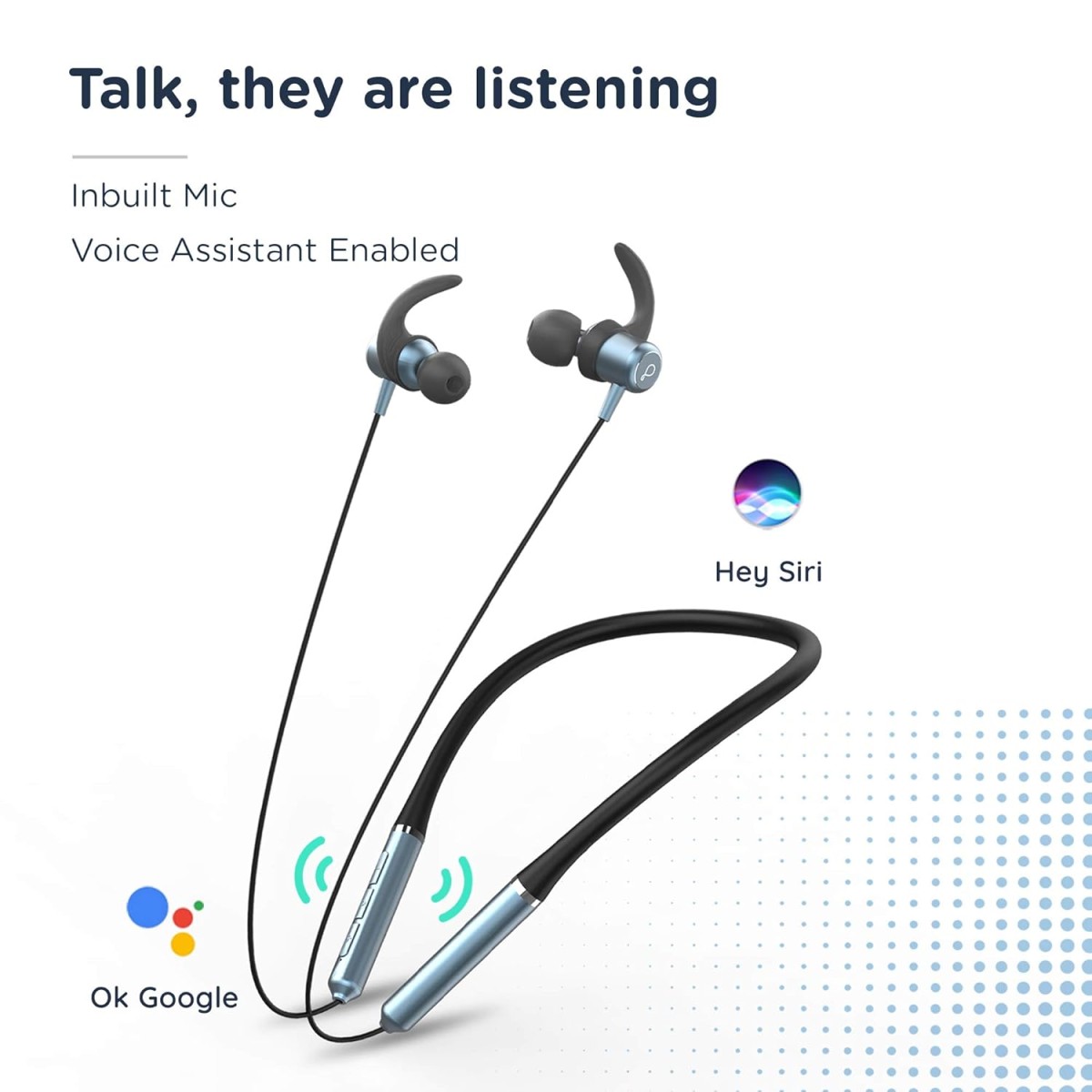 Pebble Flex Lite Neckband with True Bass in-Built Mic, 10 Hours Play time, Magnetic Earbuds, Soft Silicone Body Workout and Sweat Proof (Black)