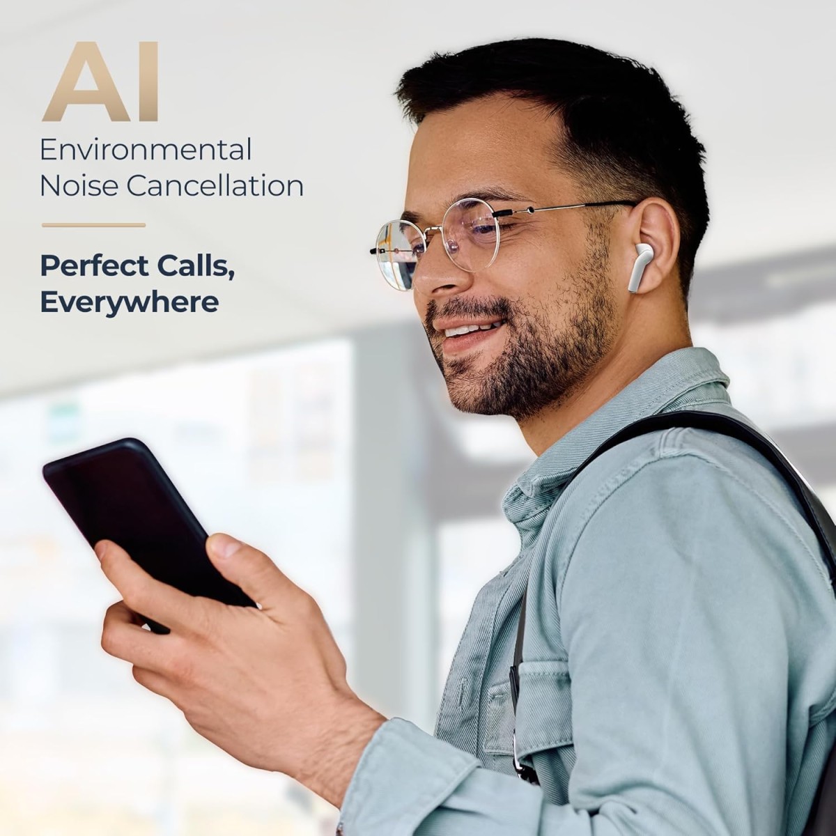 Pebble Glory Buds AI Environmental Noice Cancellation, Premium Design, Fast Paring, 10mm Dynamic Driver, Splash Proof, Type C Charging (White)