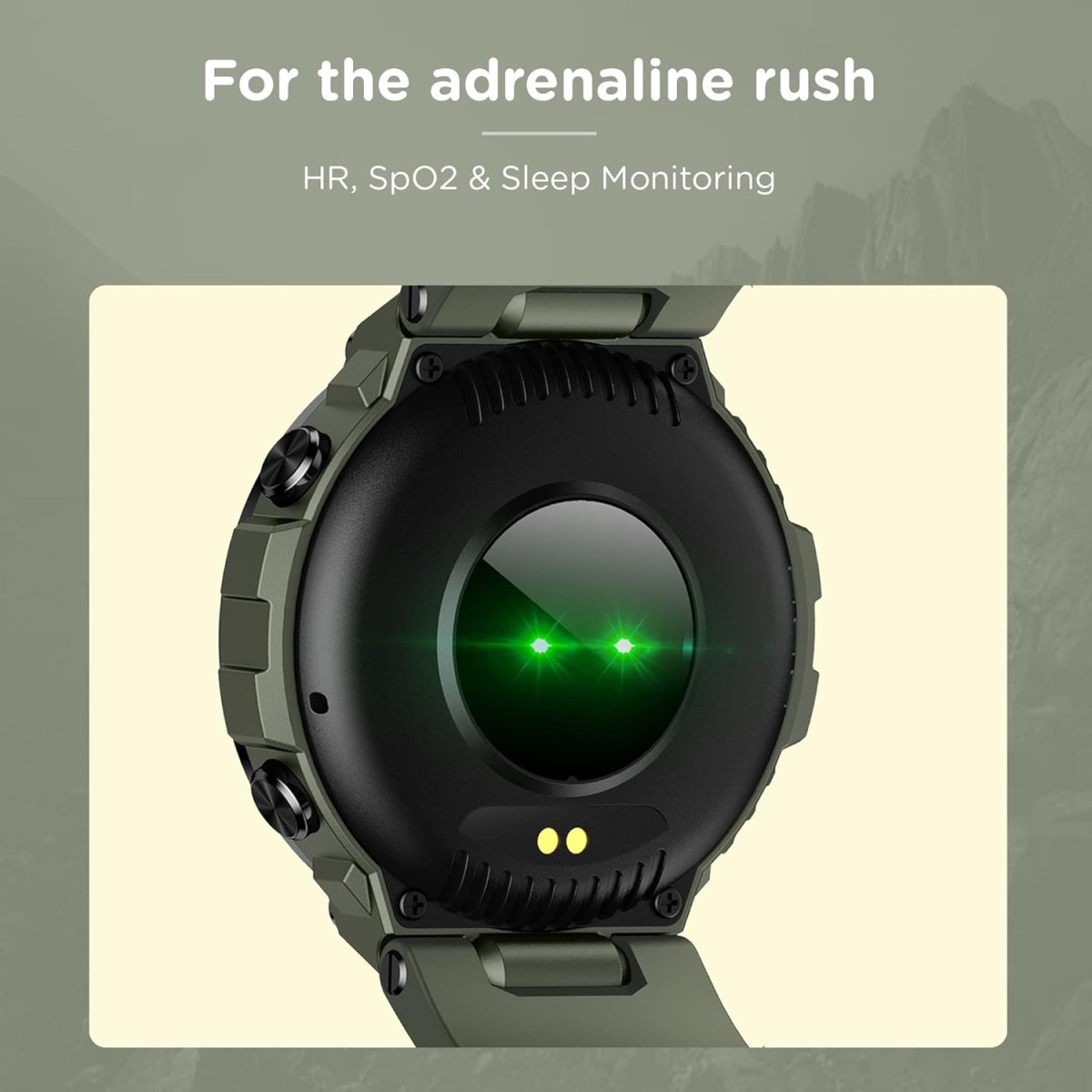 Pebble Leap Rugged Fitness Smartwatch with Bluetooth Calling, 1.3 inches HD Display, Inbuilt Oximeter, Heart Rate, Multiple Sports Modes IP68 Waterproof, 10 Days Battery Life (PFB16 Military Green)