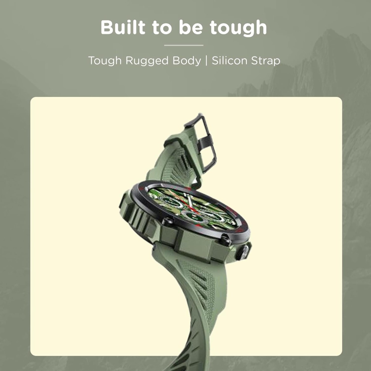 Pebble Leap Rugged Fitness Smartwatch with Bluetooth Calling, 1.3 inches HD Display, Inbuilt Oximeter, Heart Rate, Multiple Sports Modes IP68 Waterproof, 10 Days Battery Life (PFB16 Military Green)