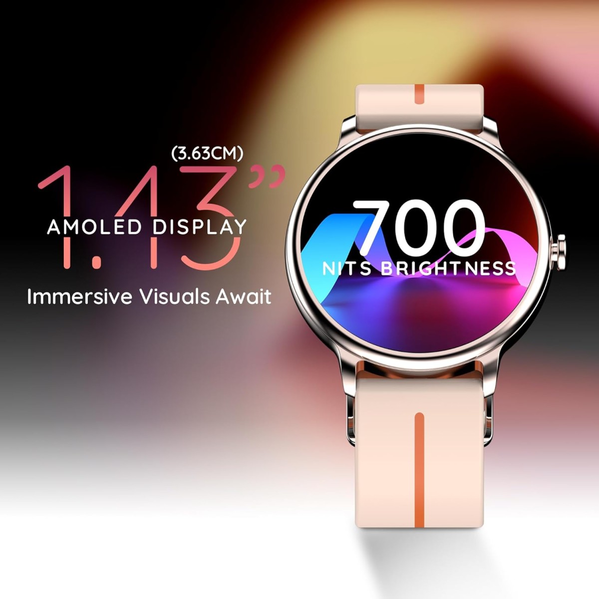 Pebble Magnum 1.43" (3.63 cm) Amoled Tru Bazel-Less 700 nits Display, BT Calling Smartwatch, Always On, Health Suite, Metal Alloy, Multi Spots Mode, Unisex Design