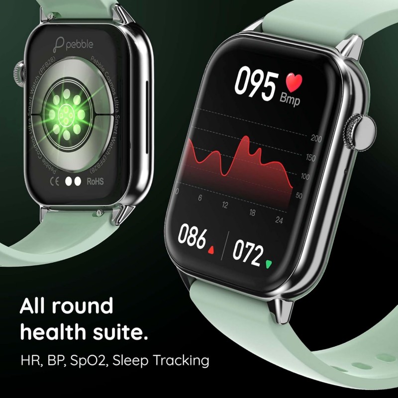 Pebble Orion Smart Watches for men & Women| 1.91" High Resolution Curved Display|Ultra Thin Dial|BT Calling|24 Hour Health Rate checking|Temp, SoP2, Heart Rate|Pincode Locking System| Mint Green Pebble Orion Smart Watches for men & Women| 1.91" High Resolution Curved Display|Ultra Thin Dial|BT Calling|24 Hour Health Rate checking|Temp, SoP2, Heart Rate|Pincode Locking System| Mint Green