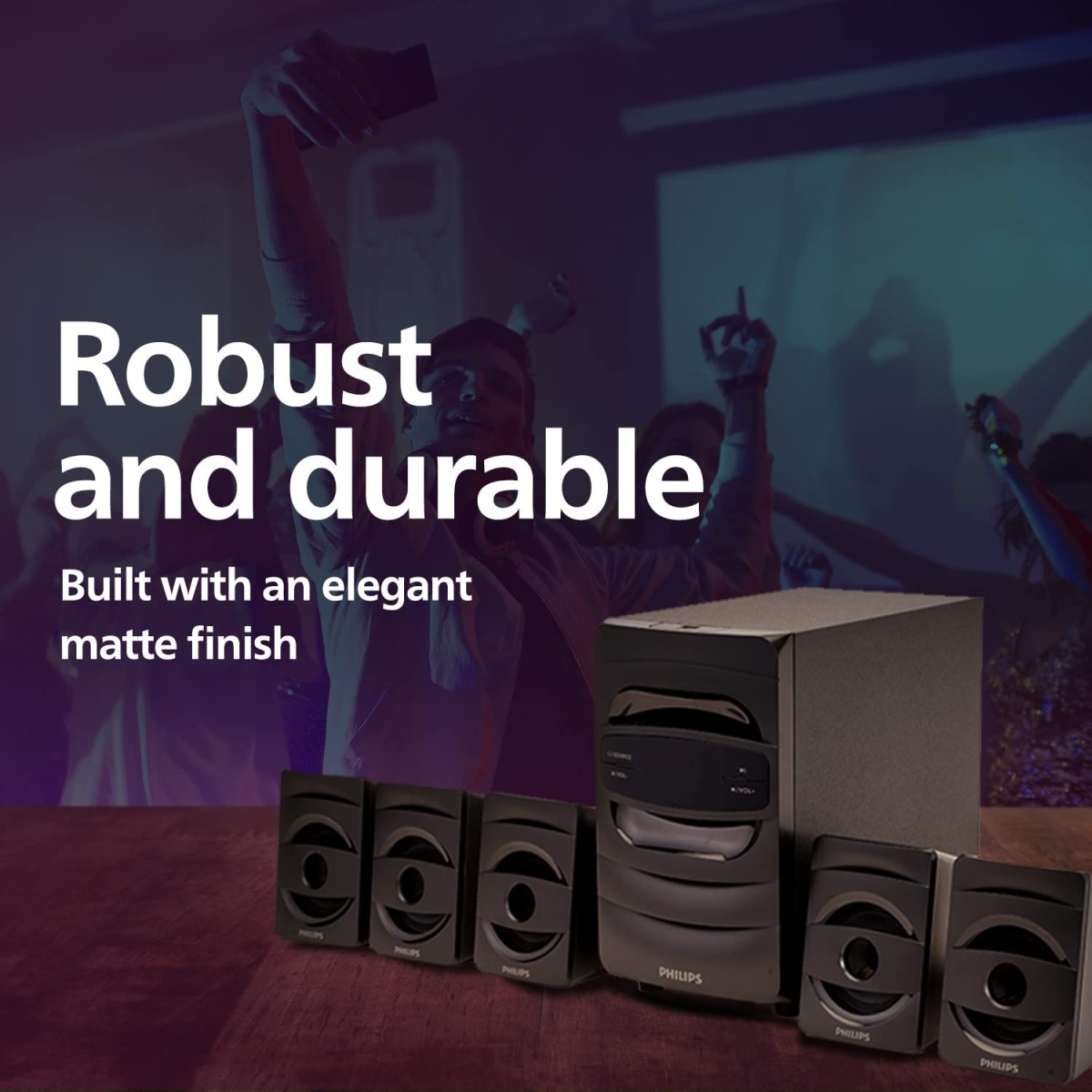 Philips Audio SPA5128B 5.1 CH 40W Multimedia Speaker with Subwoofer, Bluetooth Connectivity, Real Surround, FM, USB, Audio in Speakers - Black (Elegant Matte Finish) Philips Audio SPA5128B 5.1 CH 40W Multimedia Speaker with Subwoofer, Bluetooth Connectivity, Real Surround, FM, USB, Audio in Speakers - Black (Elegant Matte Finish)