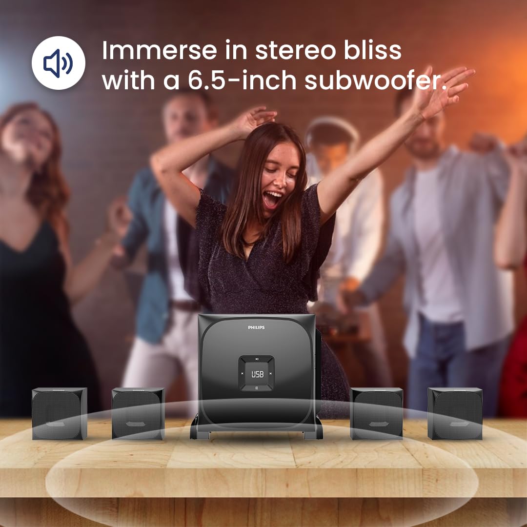 Philips Audio SPA8170B 4.1Ch 100W Bluetooth Multimedia Speaker with Rich Bass, Multi-Connectivity Option with Supporting USB, Optical, Aux-in for Easy Connection (Black) Philips Audio SPA8170B 4.1Ch 100W Bluetooth Multimedia Speaker with Rich Bass, Multi-Connectivity Option with Supporting USB, Optical, Aux-in for Easy Connection (Black)