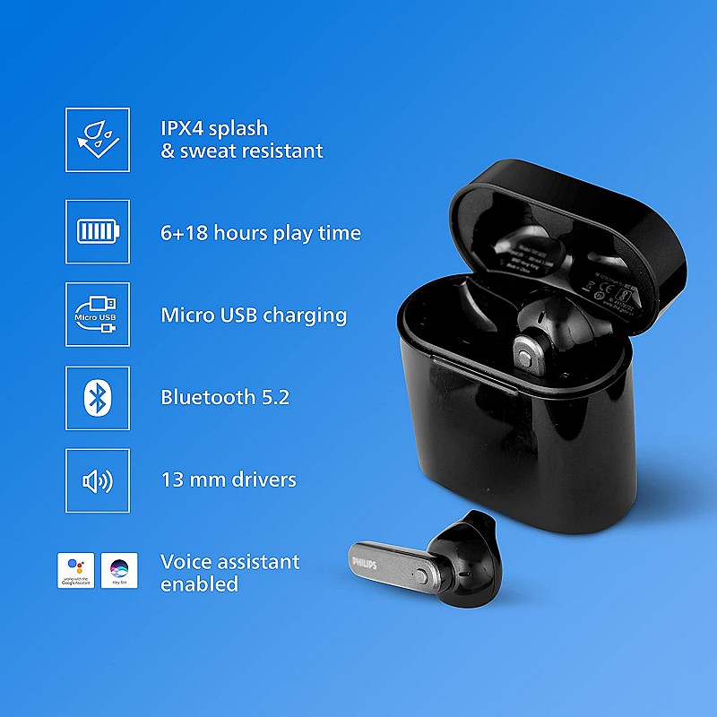 Philips Audio TWS TAT3225 True Wireless Earbuds with 24 Hr Playtime 6+18 IPX4 Black