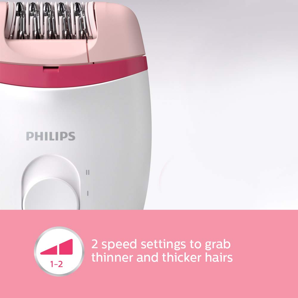 Philips BRE235/00 Corded Compact Epilator (White and Pink) for gentle hair removal at home