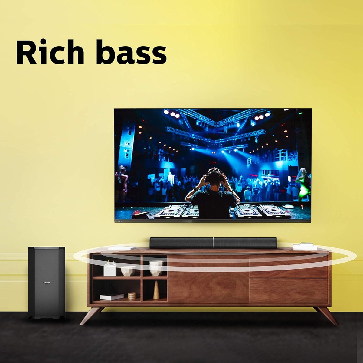 Philips Convertible Soundbar MMS8085B, 2.1 Channel with Multipoint-Connectivity Option, USB in, Bluetooth Connectivity 80 Watt, Superior Sound, Rich bass (Black)