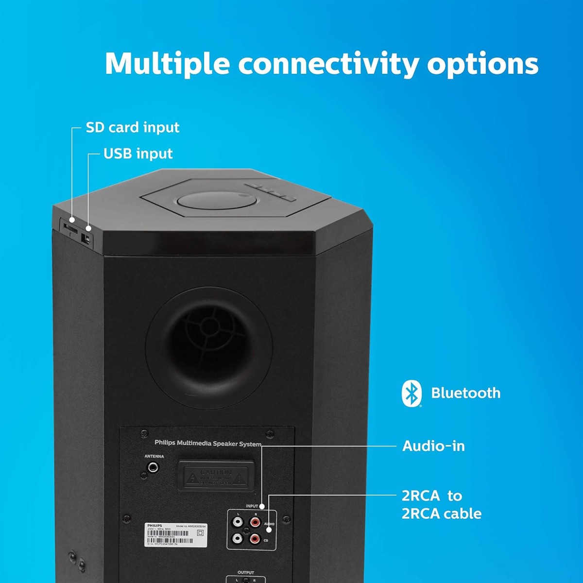 Philips Convertible Soundbar MMS8085B, 2.1 Channel with Multipoint-Connectivity Option, USB in, Bluetooth Connectivity 80 Watt, Superior Sound, Rich bass (Black)