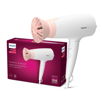 Philips Foldable Hair Dryer 1600 Watts| Powerful Salon-like Blow Drying with Less Heat | 3 Heat Settings with Cool Shot (Hot/Cool/Warm) | ThermoProtect Airflower Attachment- Pink | BHD308/30 - White Philips Foldable Hair Dryer 1600 Watts| Powerful Salon-like Blow Drying with Less Heat | 3 Heat Settings with Cool Shot (Hot/Cool/Warm) | ThermoProtect Airflower Attachment- Pink | BHD308/30 - White