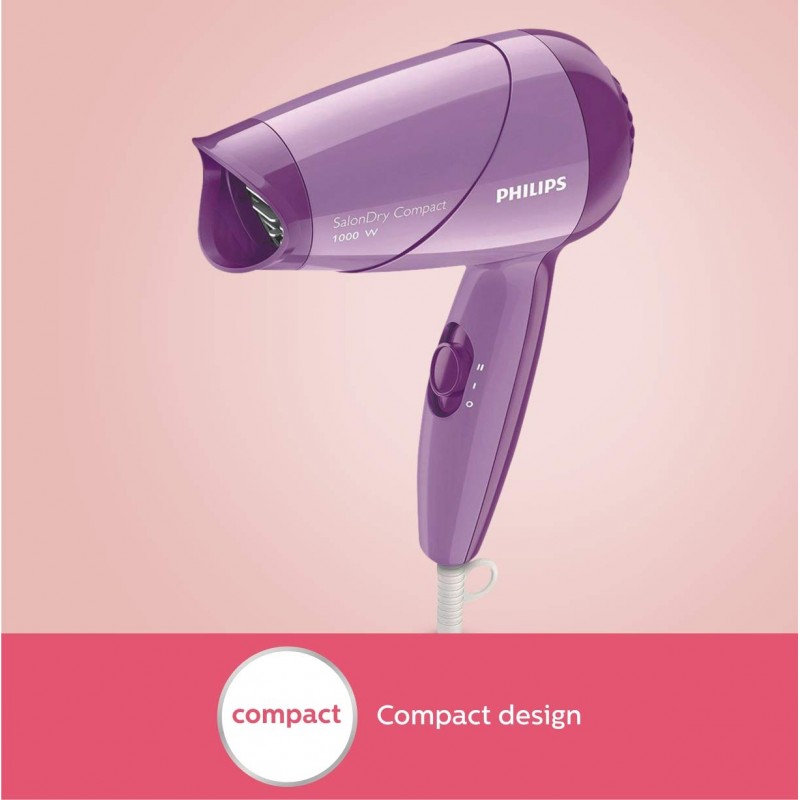 Philips HP8100/46 Compact Hair Dryer| 2 Flexible heat setting| ThermoProtect prevents overhearting | 1000 Watts- Purple