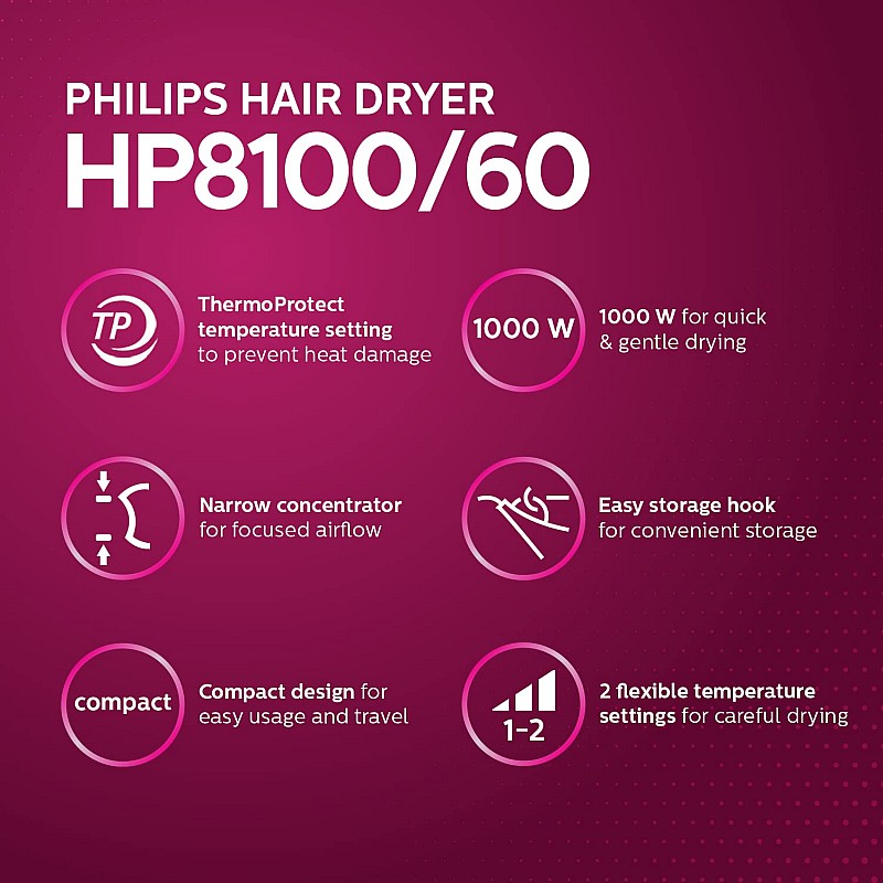 Philips hp8100/60 hair dryer 1000w blue