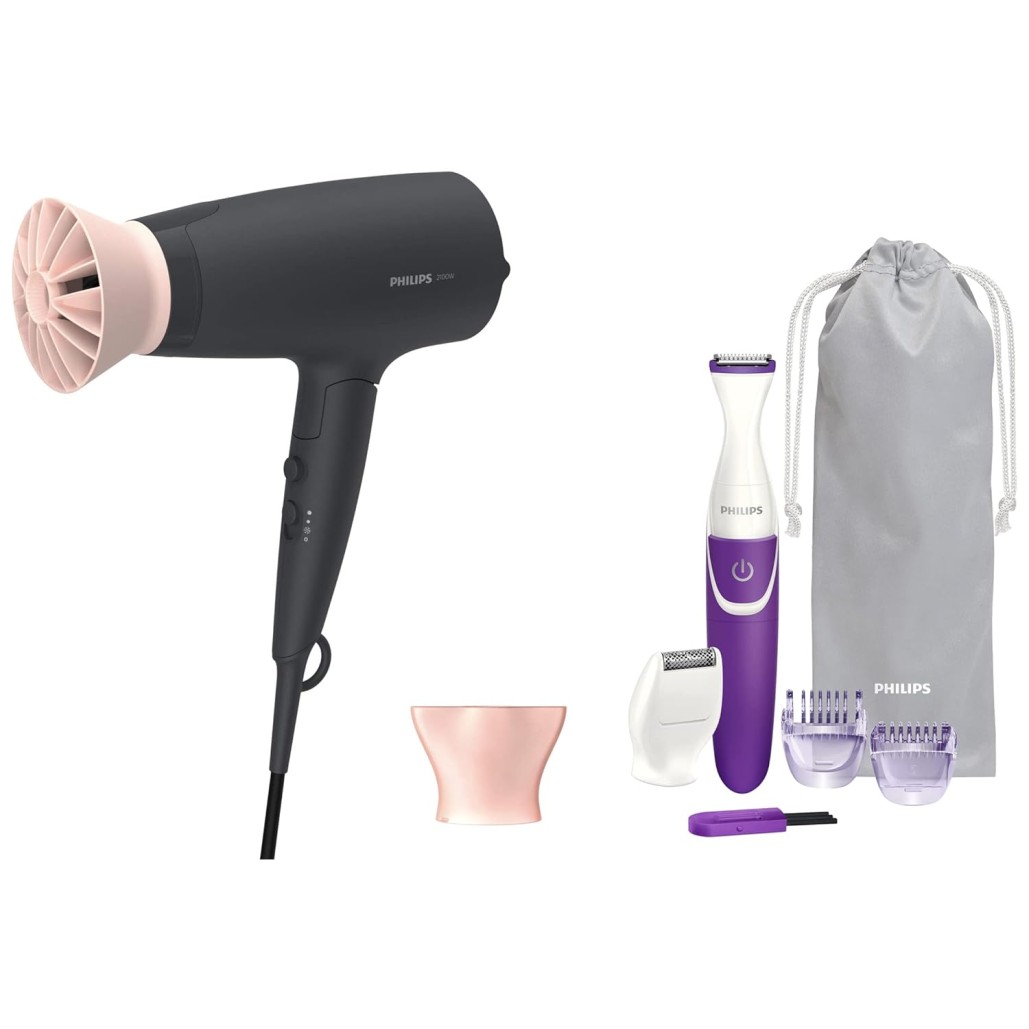 Philips Hair Dryer - Powerful drying with less heat I 6 Styling options for Salon like blowdryI 2100 WattsI for Minimised DamageI Styling attachment| Men and WomenI 2 Year Warranty BHD356/10, Black