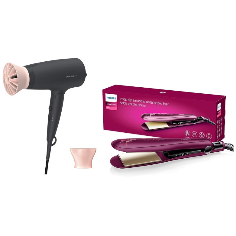 Philips Hair Dryer - Powerful drying with less heat I 6 Styling options for Salon like blowdryI 2100 WattsI for Minimised DamageI Styling attachment| Men and WomenI 2 Year Warranty BHD356/10, Black Philips Hair Dryer - Powerful drying with less heat I 6 Styling options for Salon like blowdryI 2100 WattsI for Minimised DamageI Styling attachment| Men and WomenI 2 Year Warranty BHD356/10, Black