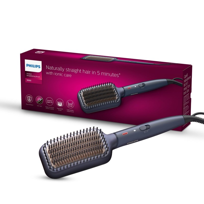 Philips Hair Straightener Brush- Advanced Ionic Care for 5X Better Frizz Free Hair in 5min I Style with 2X More Volume |Stunning Shine I No Scalp Burns | ThermoProtect Technology I Argan Oil Bristles I 3 Temp Settings | BHH885/10