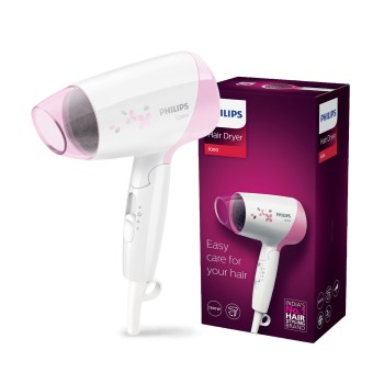 Philips India's No.1 Hair Styling Brand - Foldable Hair Dryer 1200W,Fast Blow Dry, 2 Heat Settings, ThermoProtect Tech, Travel-Friendly, Quick Dry, Frizz Control,For Indian Hair,HP8120/00 Pink,White Philips India's No.1 Hair Styling Brand - Foldable Hair Dryer 1200W,Fast Blow Dry, 2 Heat Settings, ThermoProtect Tech, Travel-Friendly, Quick Dry, Frizz Control,For Indian Hair,HP8120/00 Pink,White