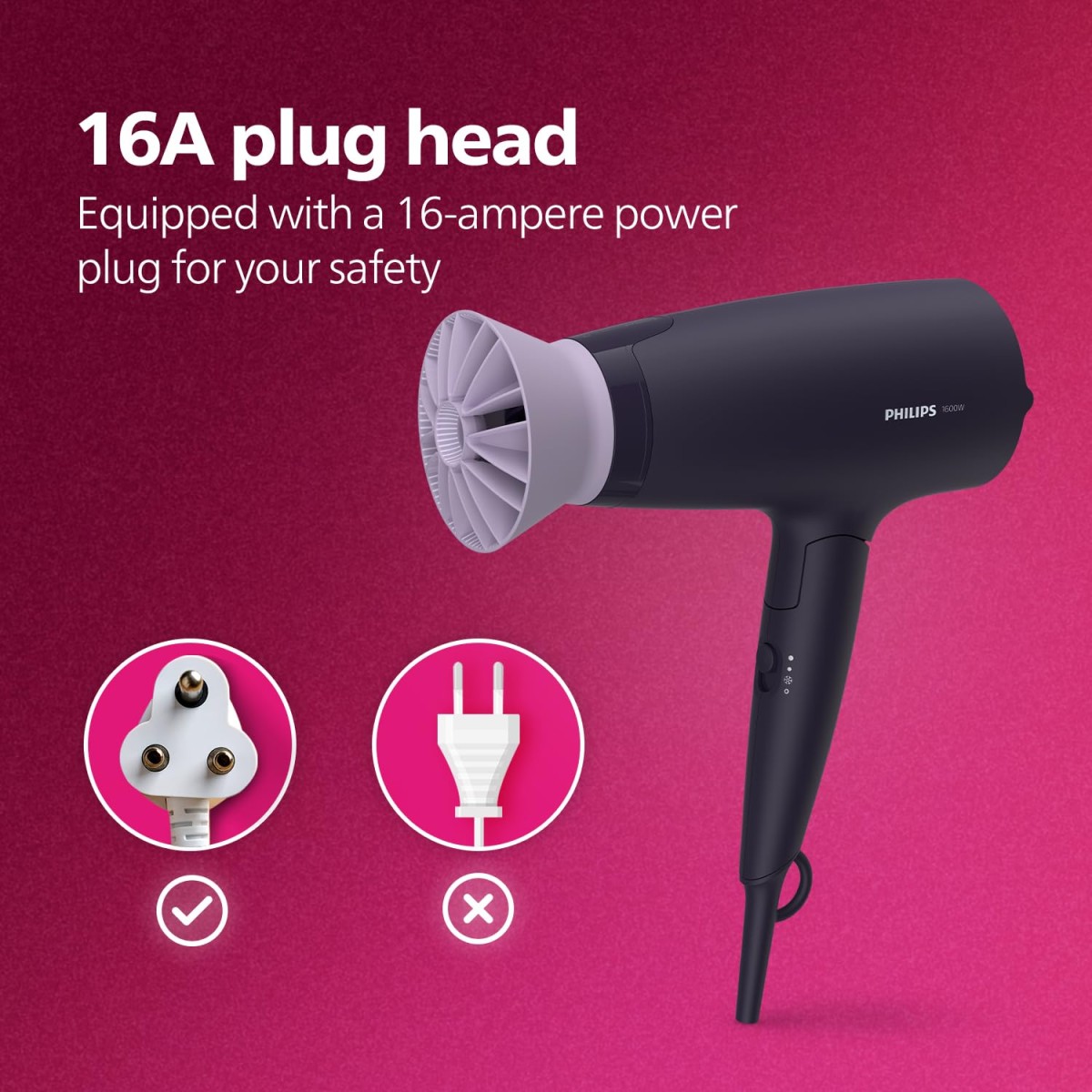 Philips India's No.1 Hair Styling Brand - Foldable Hair Dryer 2100W, 6 HeatxSpeed Settings Cool Shot Advanced Ionic Care Frizz-Free Shine, ThermoProtect Airflower Attachment, For Indian Hair, BHD356 Philips India's No.1 Hair Styling Brand - Foldable Hair Dryer 2100W, 6 HeatxSpeed Settings Cool Shot Advanced Ionic Care Frizz-Free Shine, ThermoProtect Airflower Attachment, For Indian Hair, BHD356