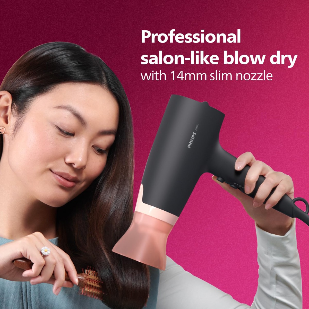 Philips India's No.1 Hair Styling Brand - Foldable Hair Dryer 2100W, 6 HeatxSpeed Settings Cool Shot Advanced Ionic Care Frizz-Free Shine, ThermoProtect Airflower Attachment, For Indian Hair, BHD356 Philips India's No.1 Hair Styling Brand - Foldable Hair Dryer 2100W, 6 HeatxSpeed Settings Cool Shot Advanced Ionic Care Frizz-Free Shine, ThermoProtect Airflower Attachment, For Indian Hair, BHD356