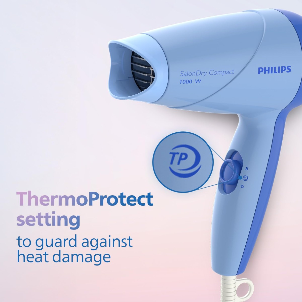 Philips India's No.1 Hair Styling Brand -Hair Dryer 1000W |Blow Dry for Men & Women | 2 Heat Settings| ThermoProtect tech |Travel-Friendly, Quick Dry, Frizz Control | For Indian Hair | HP8100/60 Blue Philips India's No.1 Hair Styling Brand -Hair Dryer 1000W |Blow Dry for Men & Women | 2 Heat Settings| ThermoProtect tech |Travel-Friendly, Quick Dry, Frizz Control | For Indian Hair | HP8100/60 Blue