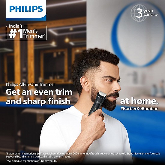 Philips India's No.1 Men's Trimmer | Patented Twin Trim Blades I Precision Trimming | 13-in-1 Modern Man Kit - Face, Body & Private Parts I 3 Year Warranty I 120 min runtime I 5 min Quick Charge MG7920/65