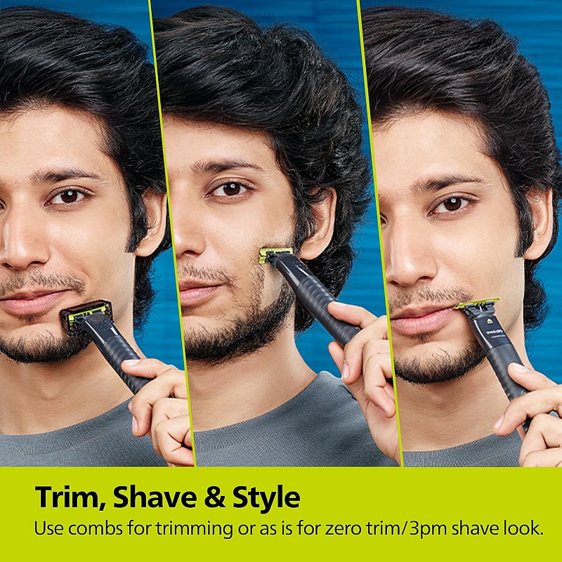 Philips One Blade Face Hybrid Trimmer & Shave | No Skin Irritation as Blade Never Touches Skin | Designed for GenZ | 2-year Warranty I Includes - 1 Blades & 2 Trim combs QP1424/10