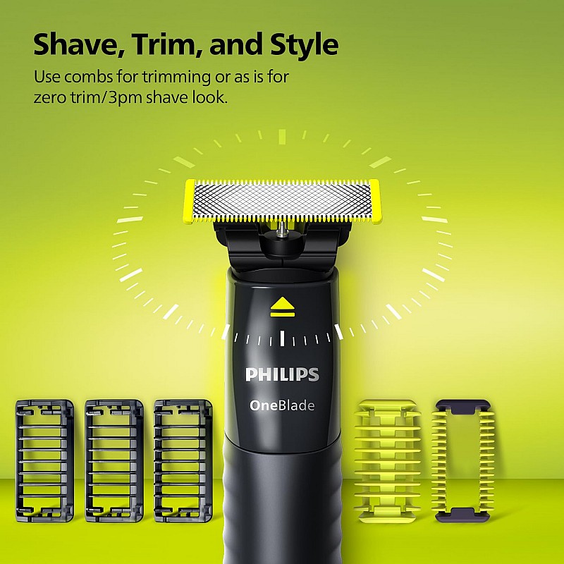 Philips OneBlade Face + Body Hybrid Shaver and Trimmer |Dual Protection Technology | Designed for GenZ I Includes - 2 Blades, 2 body Comb & 3 Trim combs I QP1624/10