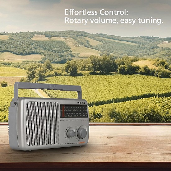 Philips Radio RL384/94 with MW/FM/SW, 500mW +1 dB RMS Sound Output, 3xR20 (4.5V DC) Battery, 4.5V External DC Socket, Without Battery/Adaptor (Grey)