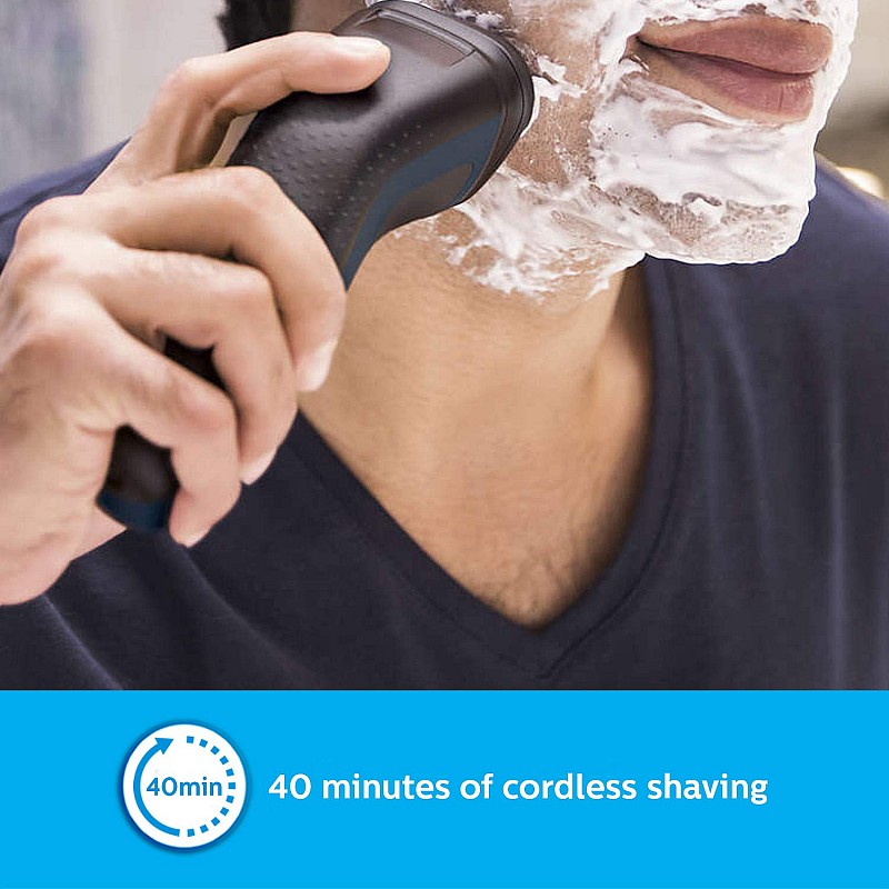 Philips S1121/45 Cordless Electric Shaver 1000, 3D Pivot & Flex Heads, 27 Comfort Cut Blades