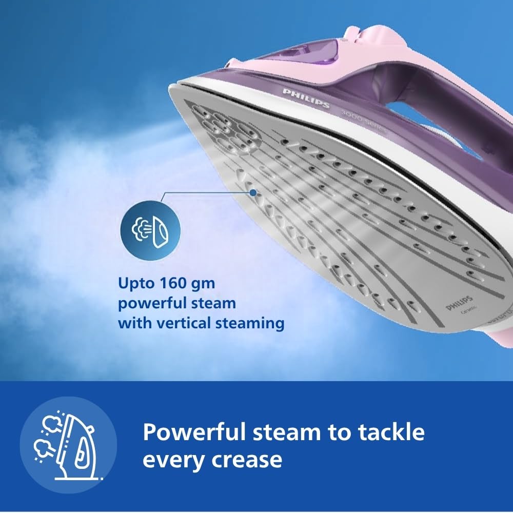 Philips Speed Pro DST3020/30 Steam iron 2200 W - World's No 1 Ironing brand, 35 gm/min Steam with 160 gm Steam Boost, Ceramic Soleplate, Drip Stop technology & 300 ml Water tank