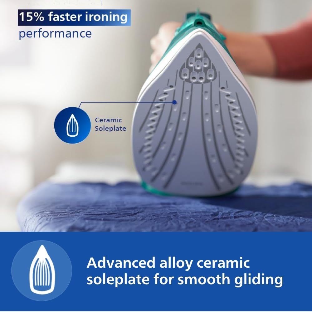 Philips Speed Pro DST3030/70 Steam iron 2400 W Green World's No.1 Ironing brand, 40g/min Steam with 180g Steam Boost Ceramic Soleplate with Auto Shut-off & Drip Stop Technology, Large 300ml Water Tank