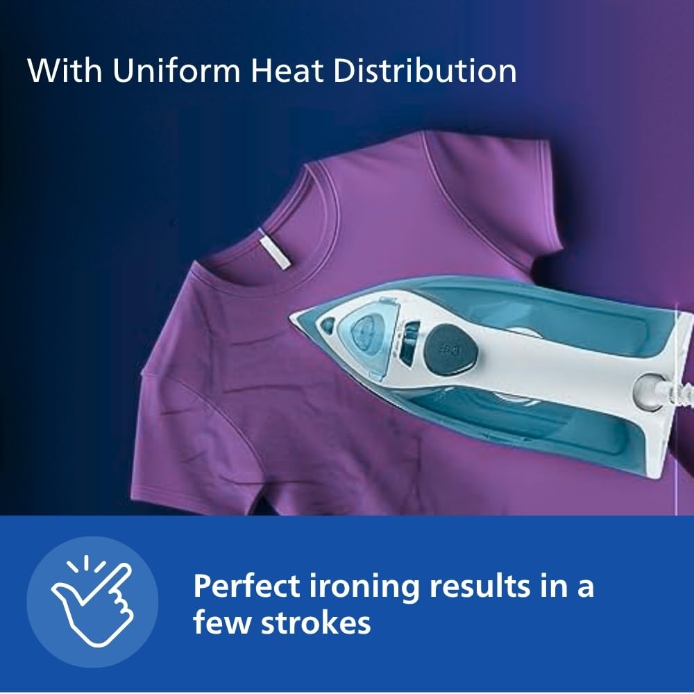 Philips Steam Iron DST0820/20 (World no. 1 Ironing Brand) Powerful 15 gm/min Steam Output with Spray, Multilayer Coated Non stick Soleplate with 1250 Watts quick Heat up, Plastic