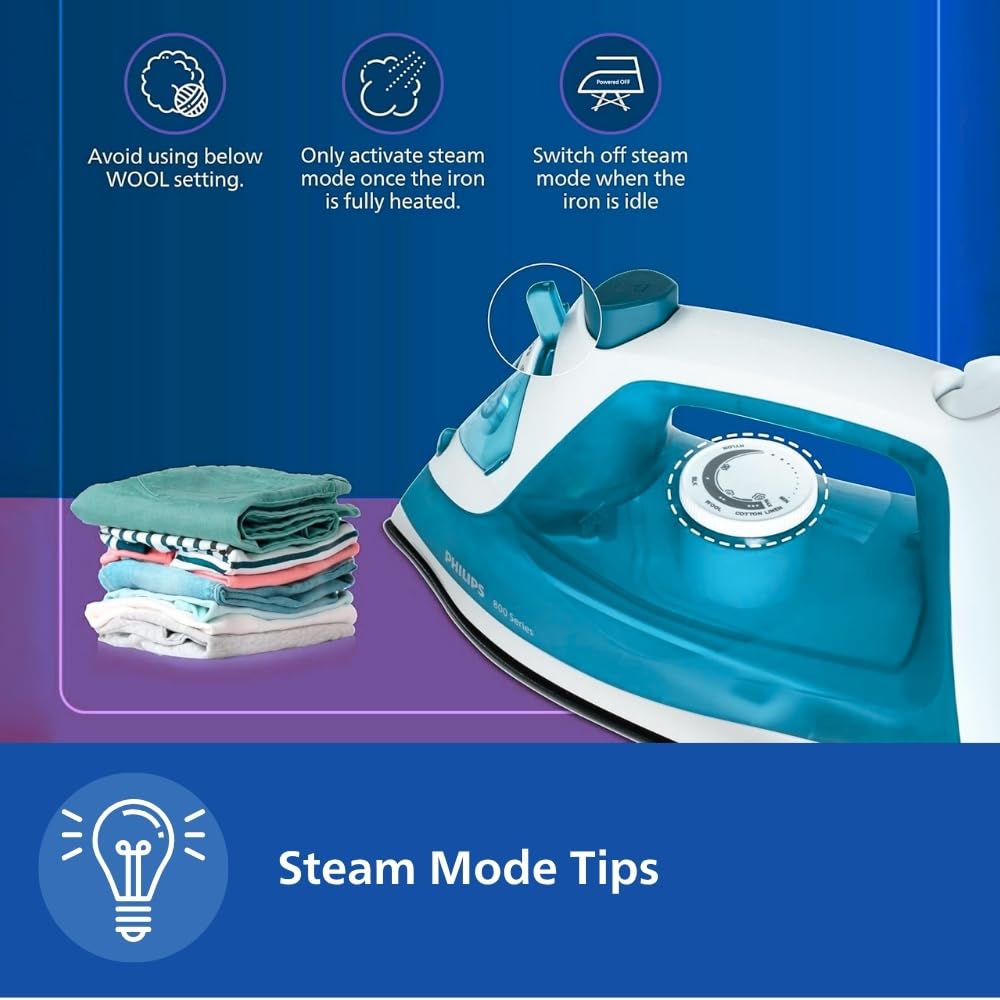 Philips Steam Iron DST0820/20 (World no. 1 Ironing Brand) Powerful 15 gm/min Steam Output with Spray, Multilayer Coated Non stick Soleplate with 1250 Watts quick Heat up, Plastic