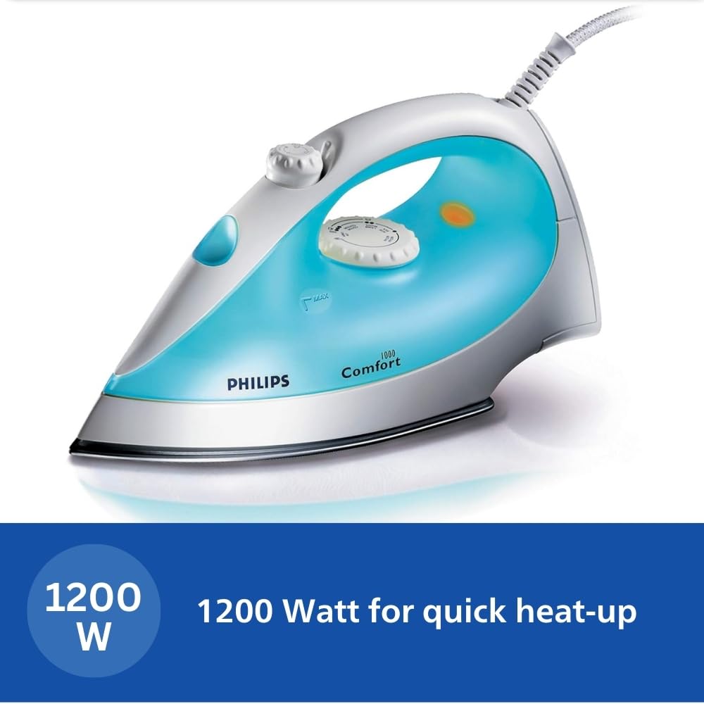 Philips Steam Iron GC1011/01 (World no. 1 Ironing Brand) with 1200 Watts Quick Heat up, linished soleplate for smooth ironing, up to 15 g/min of steam