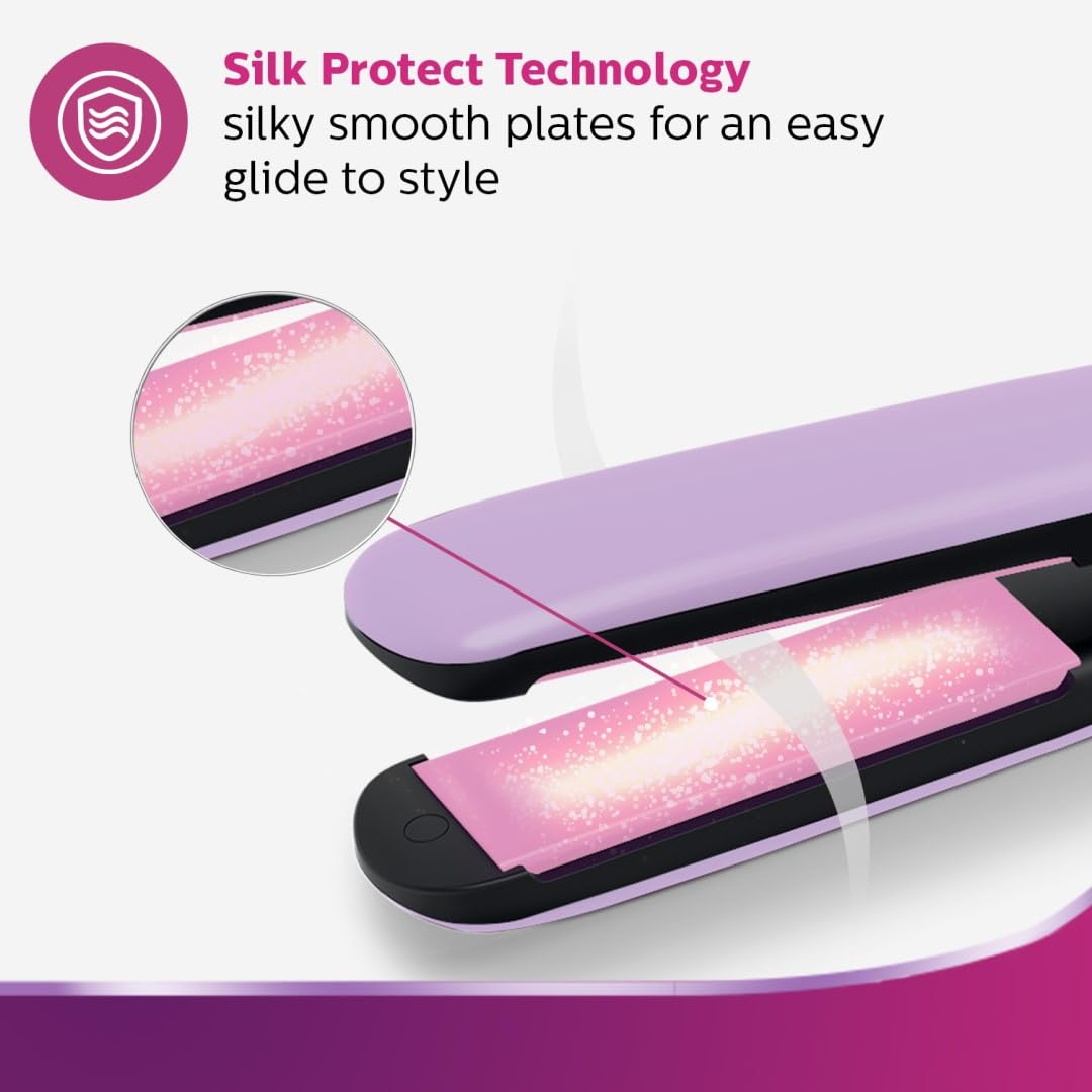 Philips Straightener with SilkProtect Technology. Straighten & Curl, Suitable for All Hair Types (Lavender)-BHS393/40 Philips Straightener with SilkProtect Technology. Straighten & Curl, Suitable for All Hair Types (Lavender)-BHS393/40
