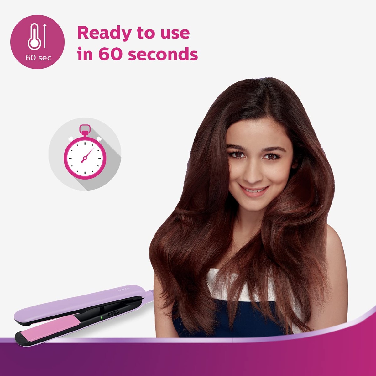 Philips Straightener with SilkProtect Technology. Straighten & Curl, Suitable for All Hair Types (Lavender)-BHS393/40 Philips Straightener with SilkProtect Technology. Straighten & Curl, Suitable for All Hair Types (Lavender)-BHS393/40