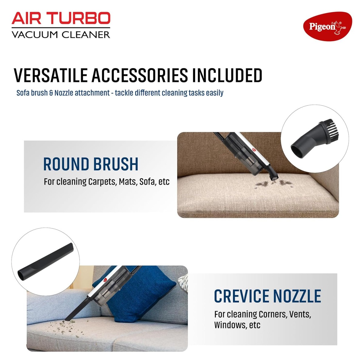 Pigeon by Stovekraft Airturbo Handheld Dry Vacuum Cleaner for Home & Car HEPA+STEELMESH FFT Technology FILTER