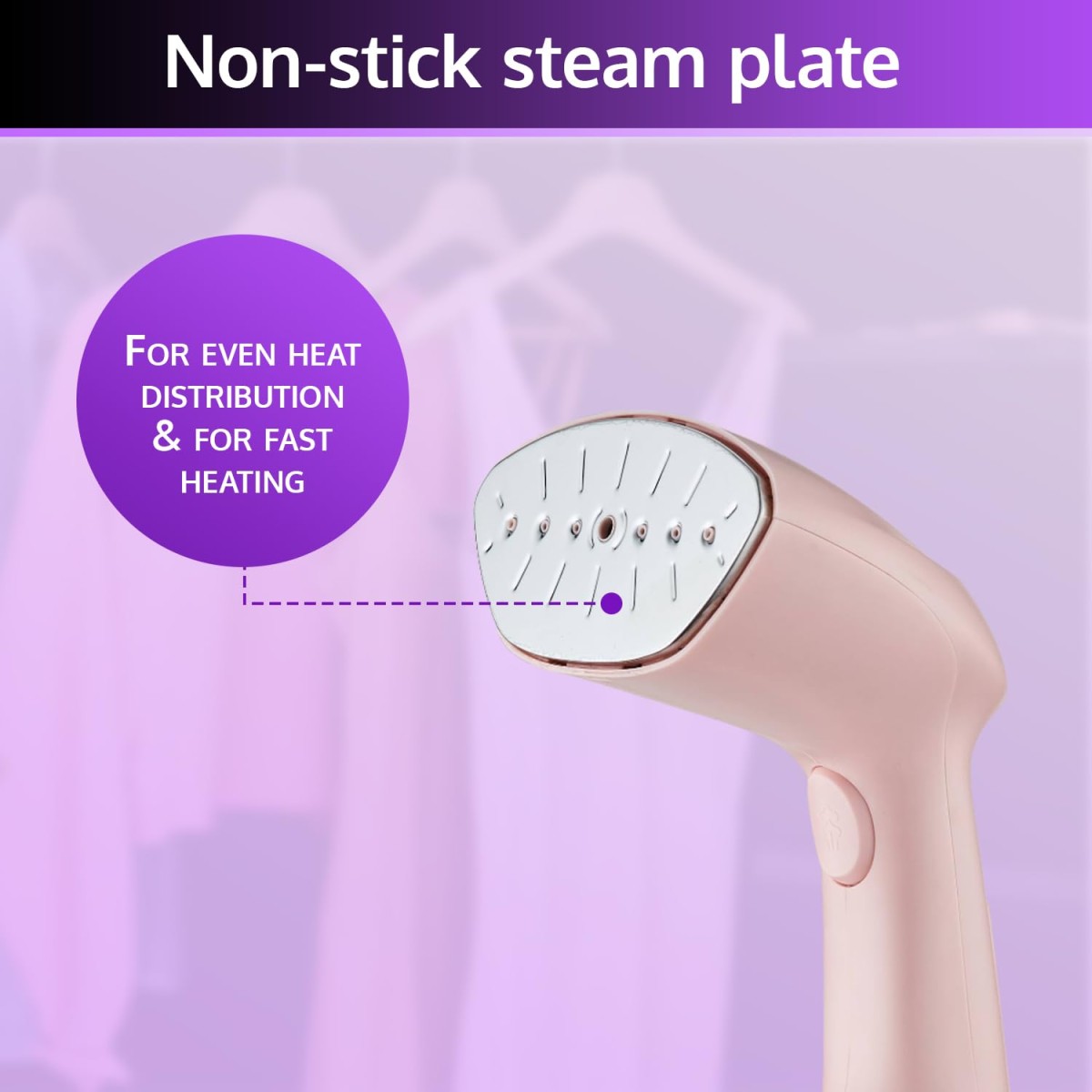 Pigeon by Stovekraft Handheld Garment Steamer |1200 Watt (PINK) |Continous Steam 20gms/min. |Stainless Steel 'No Burns' Glide Plate |Detachable Lint Brush |Vertical and Horizontal Steaming |200ml Tank