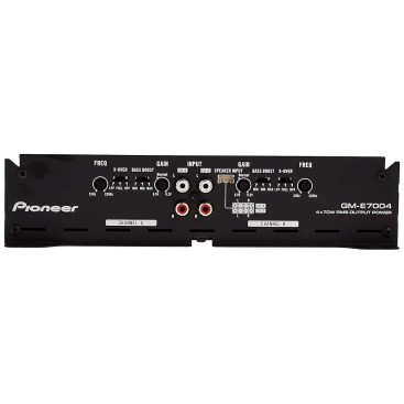 Pioneer Car Amplifier GM-E7004,Number of channels 4/3/2 Max (4 ohms)125Wx4/500Wx2(BRIDGE),Rated Power(2 ohms <=1% THD+N)95Wx4, Rated Power(4 ohms <=1% THD+N)70Wx4,Rated Power(Bridged 4 ohms)190Wx2