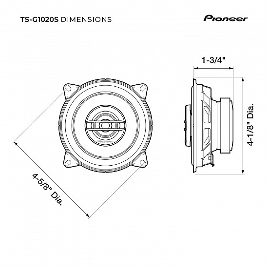 Pioneer Car Speaker Ts-G1620S-2, 16 Cm Speakers with Coaxial 2 Way Max Wattage 300W Nominal Wattage 40W - Black