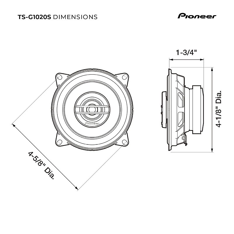 Pioneer Car Speaker Ts-G1620S-2, 16 Cm Speakers with Coaxial 2 Way Max Wattage 300W Nominal Wattage 40W - Black