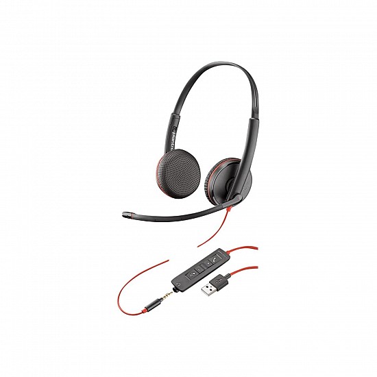 Poly by Plantronics - Blackwire 3225 USB-A Wired Headset - Dual-Ear (Stereo) Wired Over Ear Headphones with Mic - Connect to PC/Mac via USB-A or Mobile/Tablet via 3.5 mm Connector (209747-22)