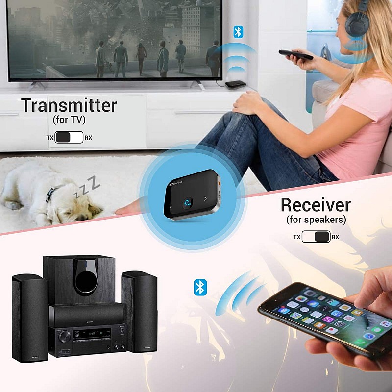 Portronics Auto 14 2-in-1 Bluetooth Transmitter & Receiver Adaptor (Black)