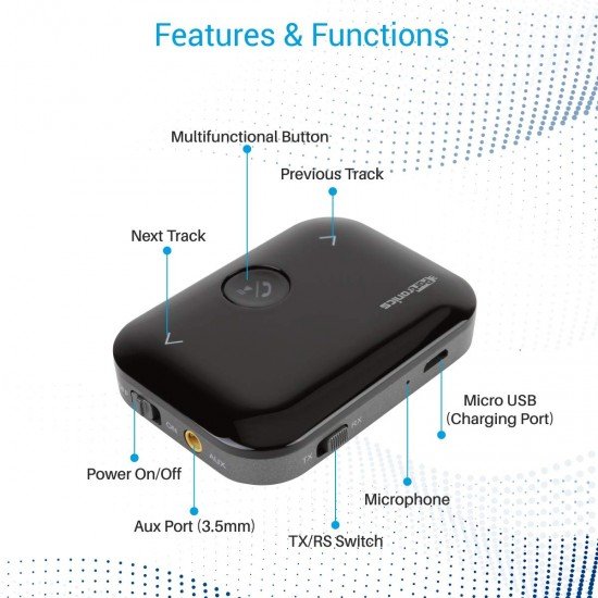 Portronics Auto 14 2-in-1 Bluetooth Transmitter & Receiver Adaptor (Black)