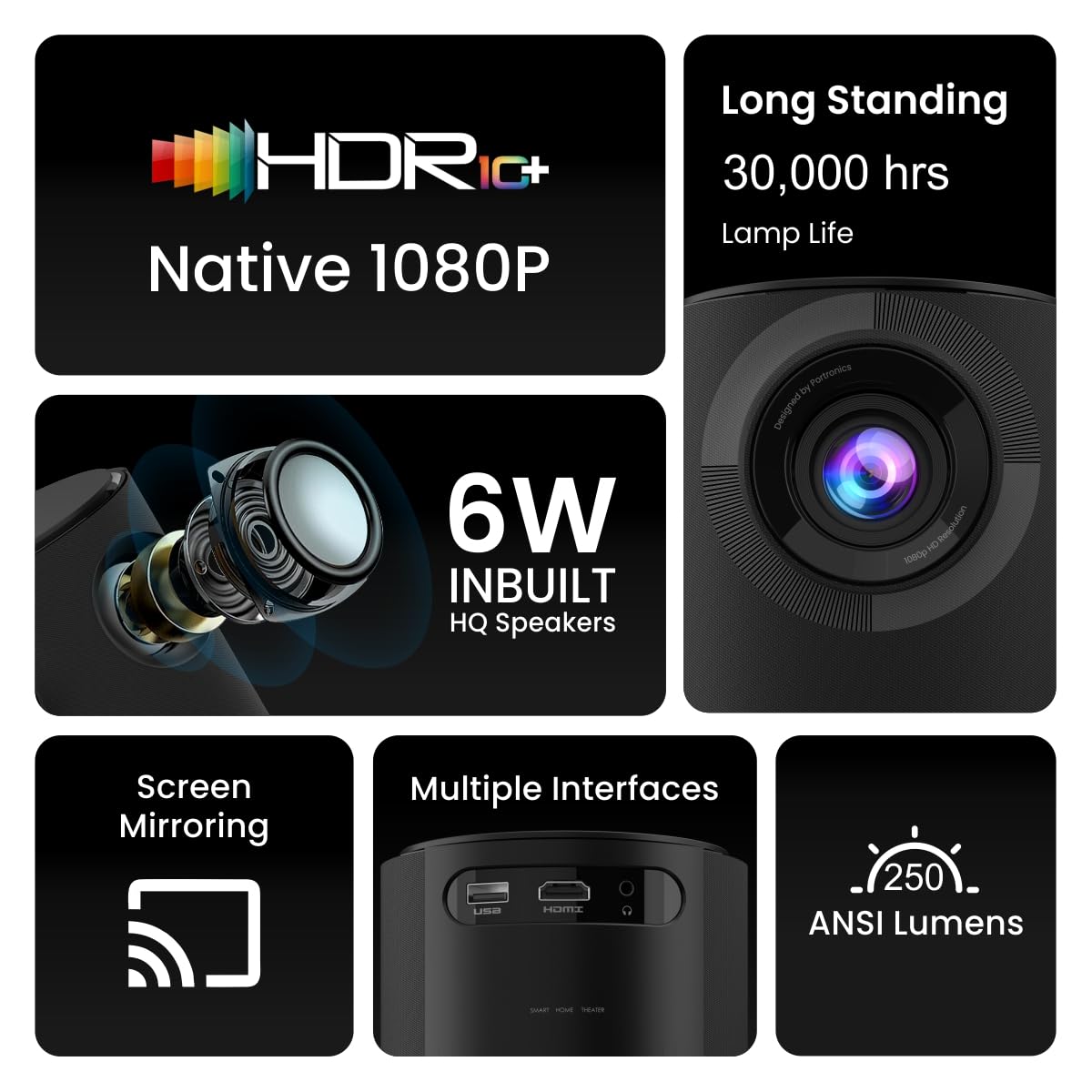 Portronics Beem 400 LED Projector with WiFi, 3600 Lumens (250 ANSI), 1080p HD Resolution, Up to 160 Inches Screen, Android/iOS Screen Mirroring, 6W Speaker (Black) Portronics Beem 400 LED Projector with WiFi, 3600 Lumens (250 ANSI), 1080p HD Resolution, Up to 160 Inches Screen, Android/iOS Screen Mirroring, 6W Speaker (Black)